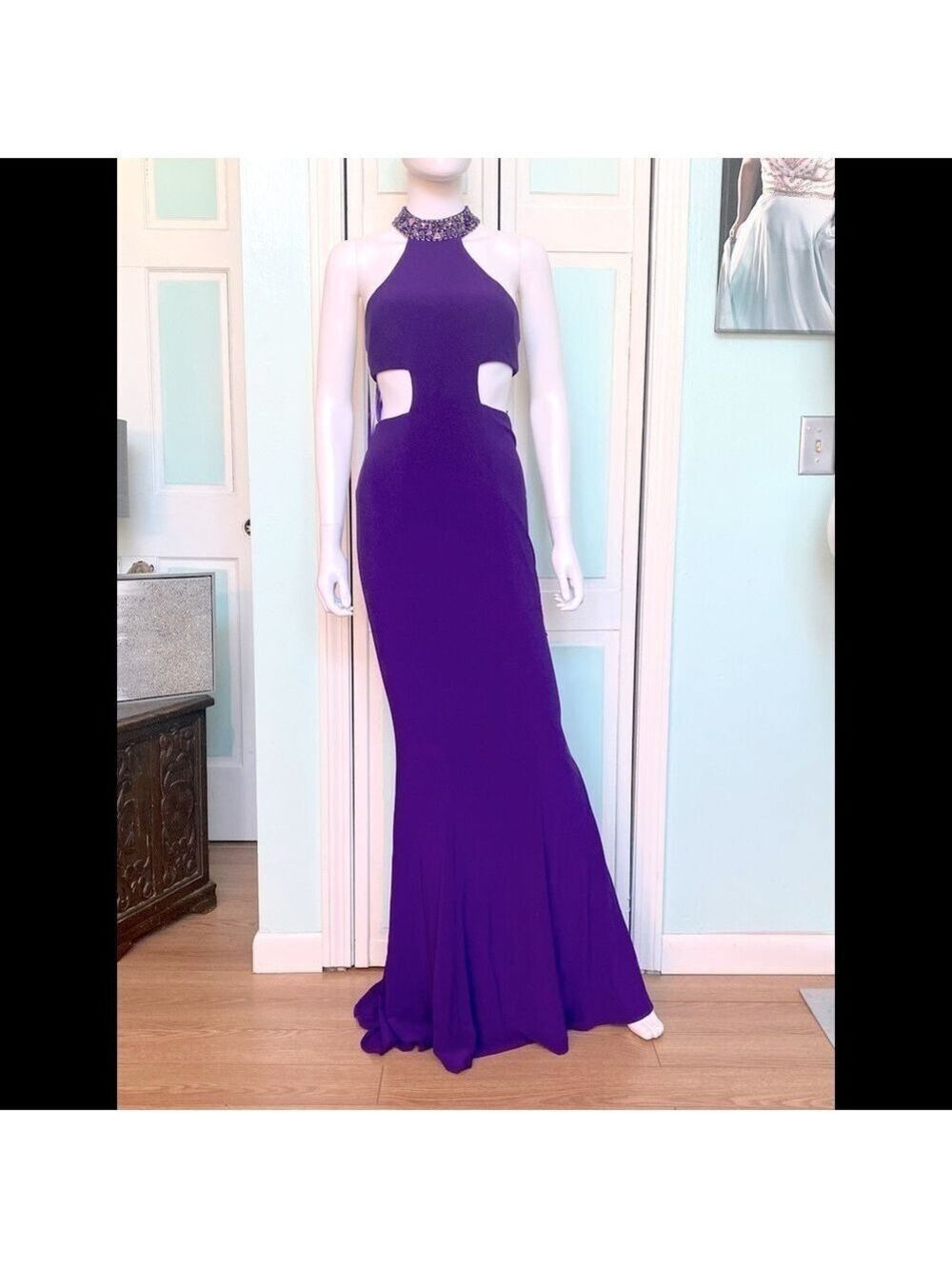 Size 00 Faviana 7728 Purple Prom Pageant Dress Gown Fitted Open Back New - Picture 2 of 6
